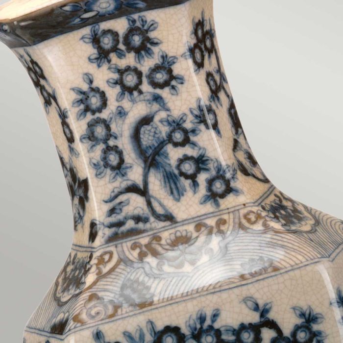 Blue Hex 1 Light Table Lamp - Blue and White with White Shade