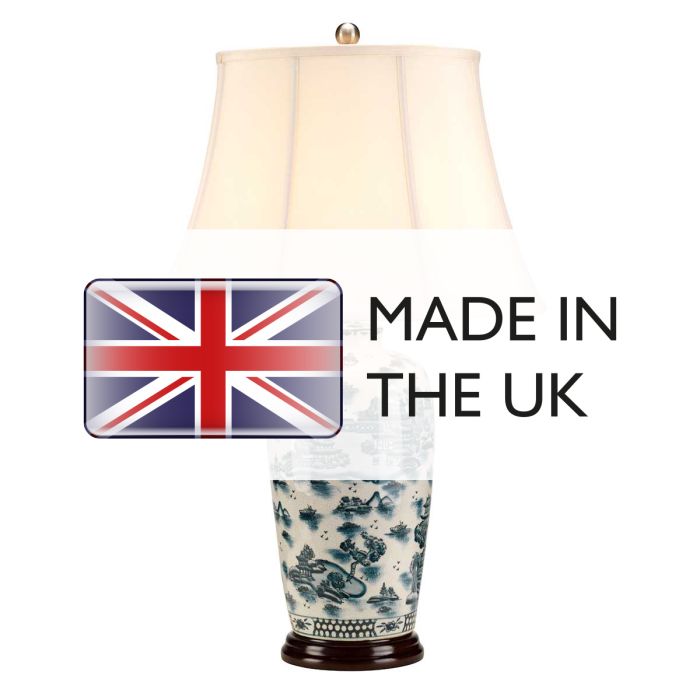 Blue Traditional 1 Light Table Lamp - Blue and White with Cream Shade
