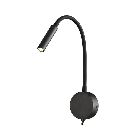 Boavista Switched Wall Lamp / Reader 1L 3W LED Round Head Spot, 3000K, 135lm, Round Base Matt Black, 3yrs Warranty by Mantra