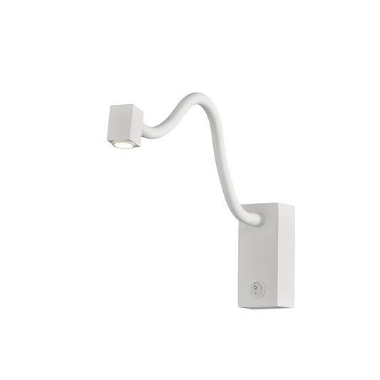 Boavista Switched Wall Lamp / Reader 1L 3W LED Square Head Spot, 3000K, 135lm, Round Base Matt White, 3yrs Warranty by Mantra