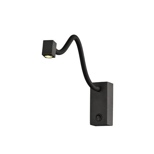 Boavista Switched Wall Lamp / Reader 1L 3W LED Square Head Spot, 3000K, 135lm, Round Base Matt Black, 3yrs Warranty by Mantra