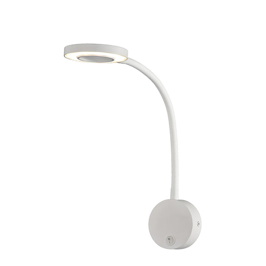 Boavista Switched Wall Lamp / Reader 1L 5W LED Ring Head, 3000K, 261lm, Round Base Matt White, 3yrs Warranty by Mantra