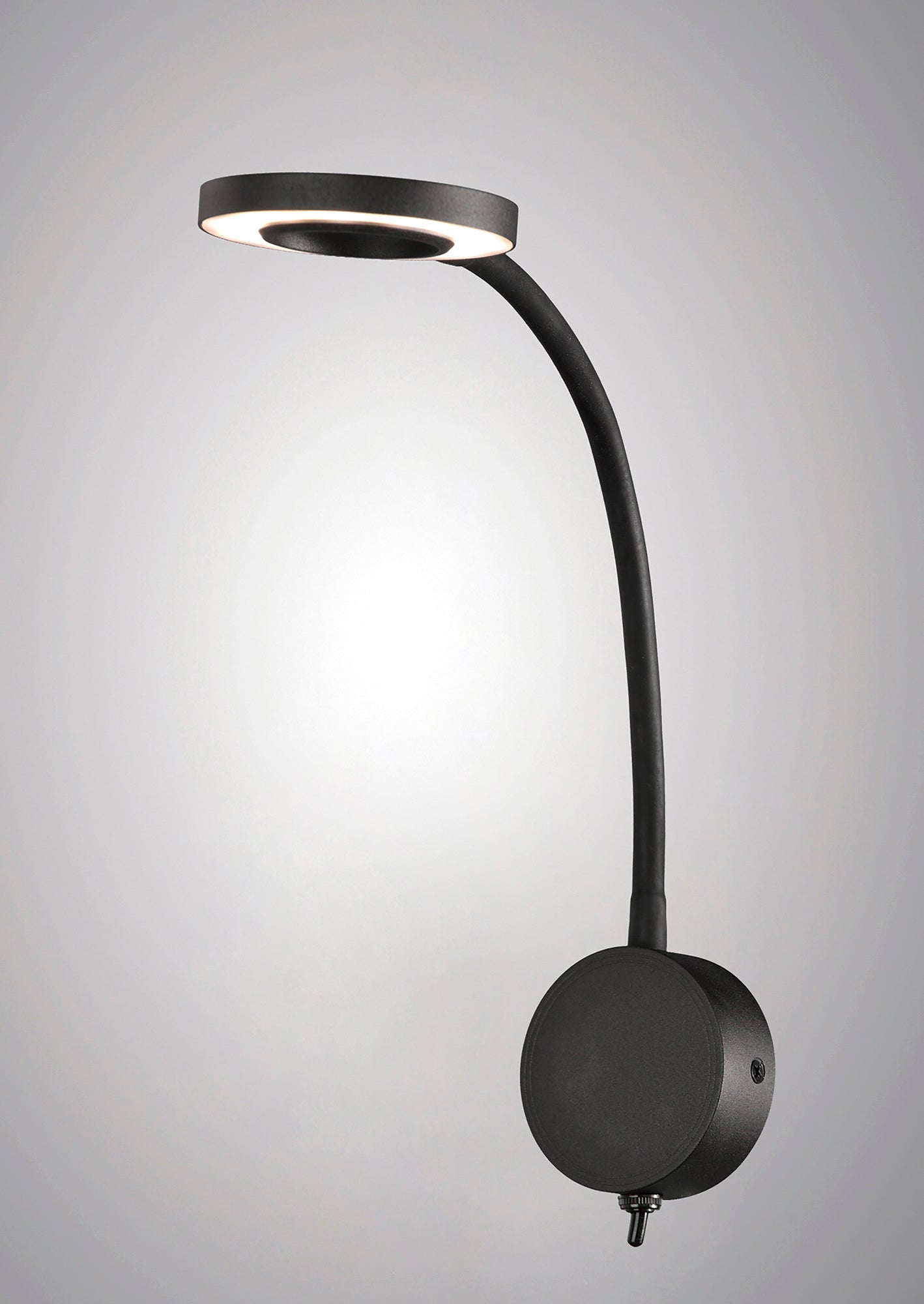 Boavista Switched Wall Lamp / Reader 1L 5W LED Ring Head, 3000K, 261lm, Round Base Matt Black, 3yrs Warranty by Mantra