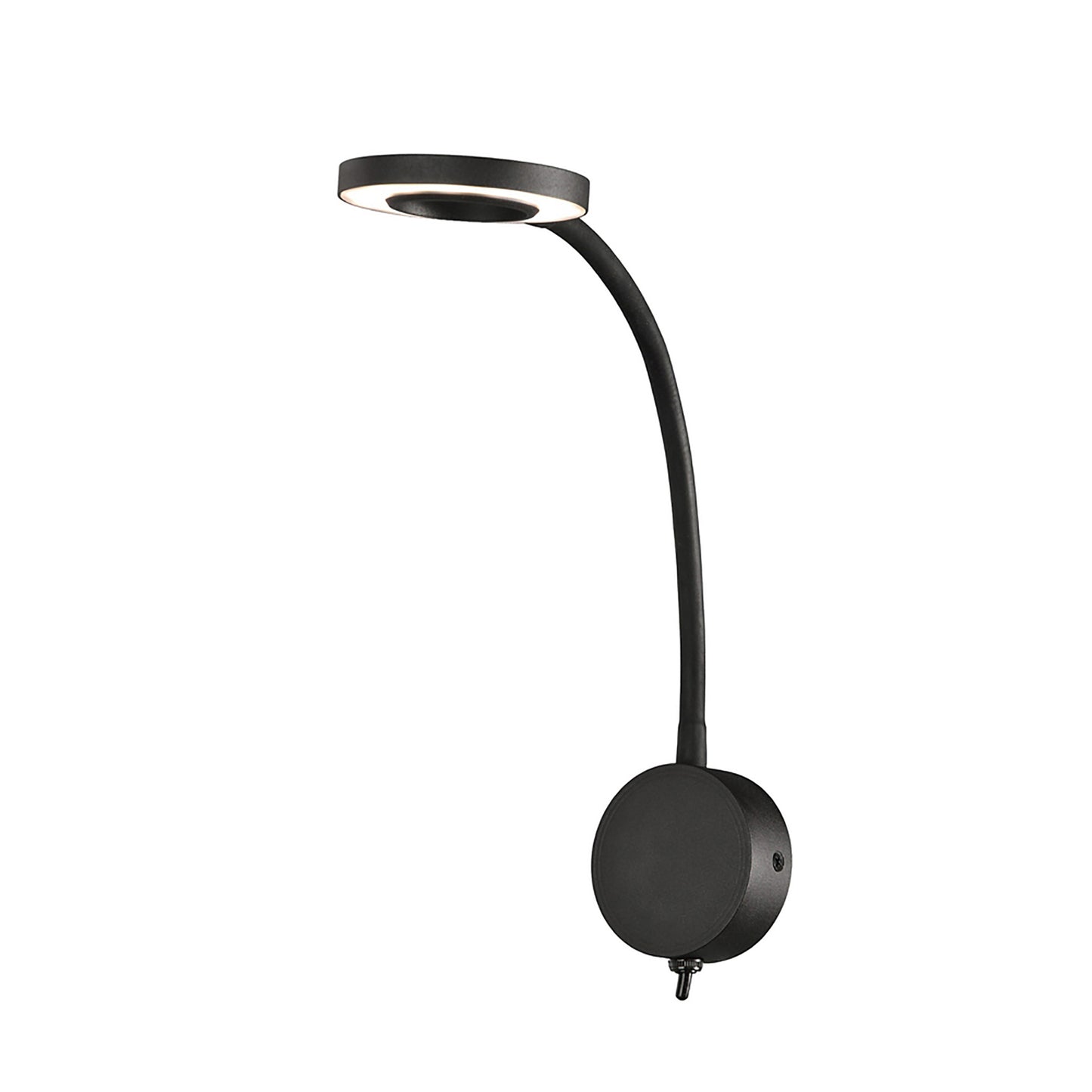 Boavista Switched Wall Lamp / Reader 1L 5W LED Ring Head, 3000K, 261lm, Round Base Matt Black, 3yrs Warranty by Mantra