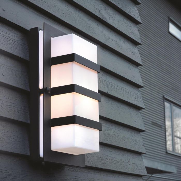 Boden 1 Light Wall Light - Black With Opal Polycarbonate