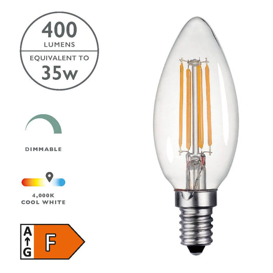 (Pack of 5) LED Candle Light bulb SES/E14 4W 400LM 4000K