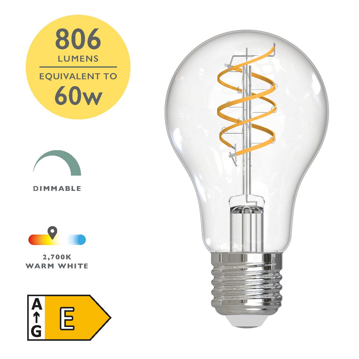 (Pack of 6) LED ES/E27 GLS Light Bulb (Lamp) 7w 806lm 2700k