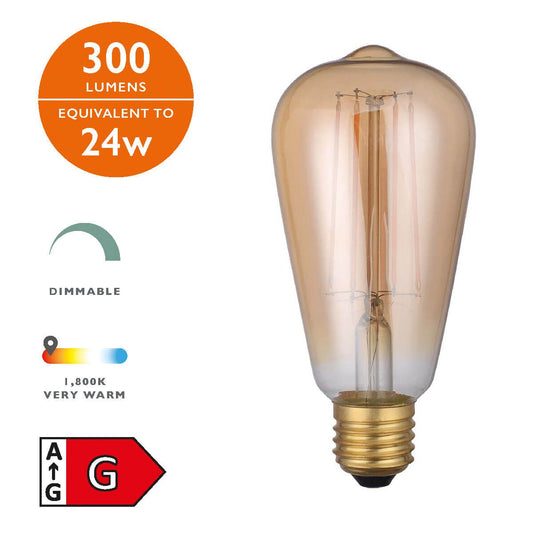 (Pack of 5) LED Rustika Light Bulb (Lamp) 4W 300LM