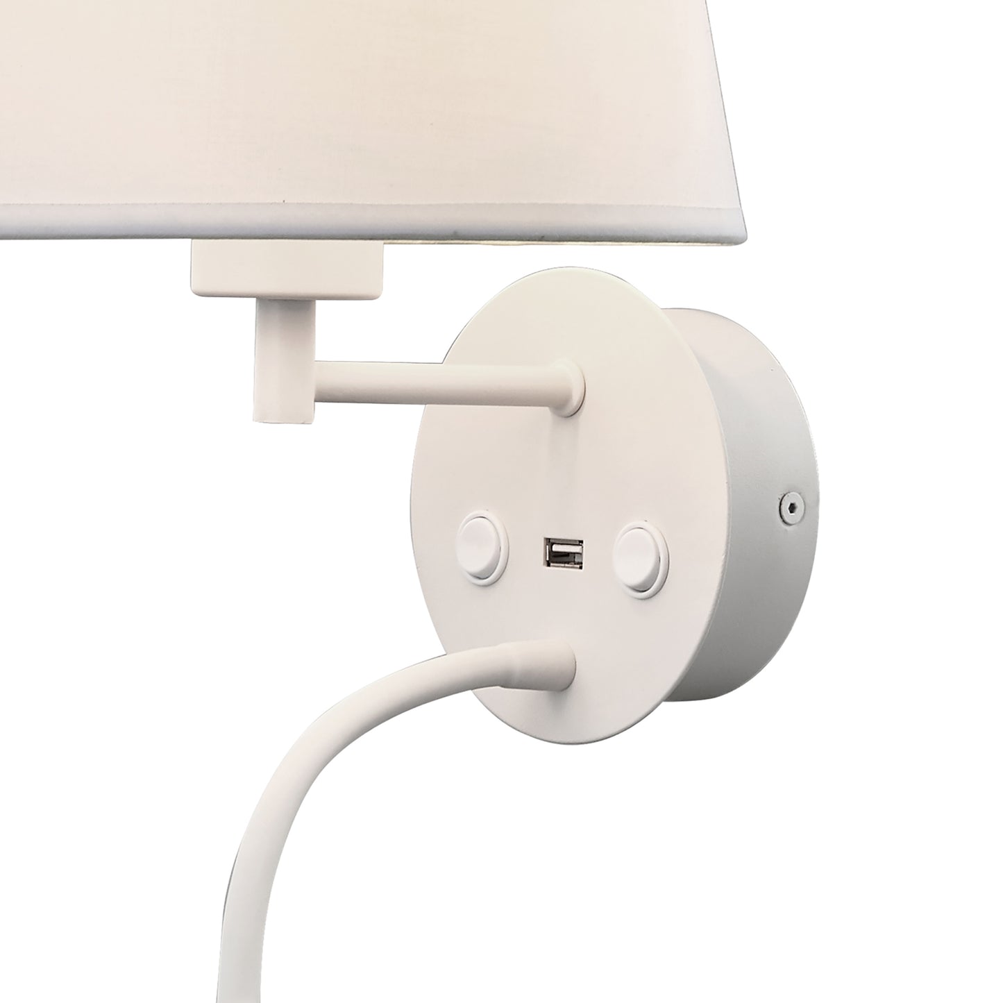 Caicos Wall + Reading Light with USB Charger, 1 x E27 (Max 20W) + 3W LED, 3000K, 210lm LED, Individually Switched, White, 3yrs Warranty by Mantra