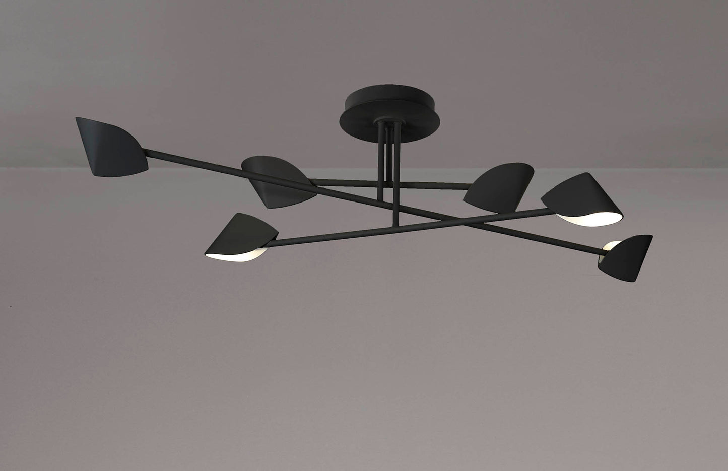 Capuccina Large 6 Light Semi Flush, 45W LED, 3000K, 3100lm, Black, 3yrs Warranty by Mantra