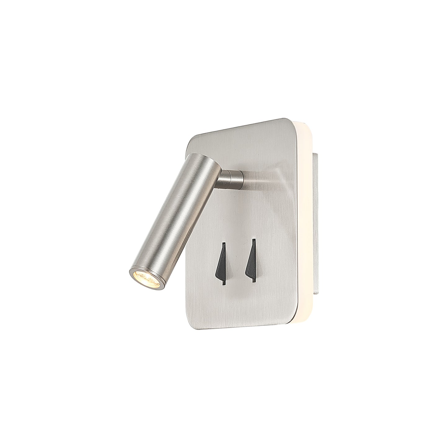 Cayman Square Wall + Reading Light, 6W + 3W LED, 3000K, 620lm Total, Individually Switched, Satin Nickel, 3yrs Warranty by Mantra