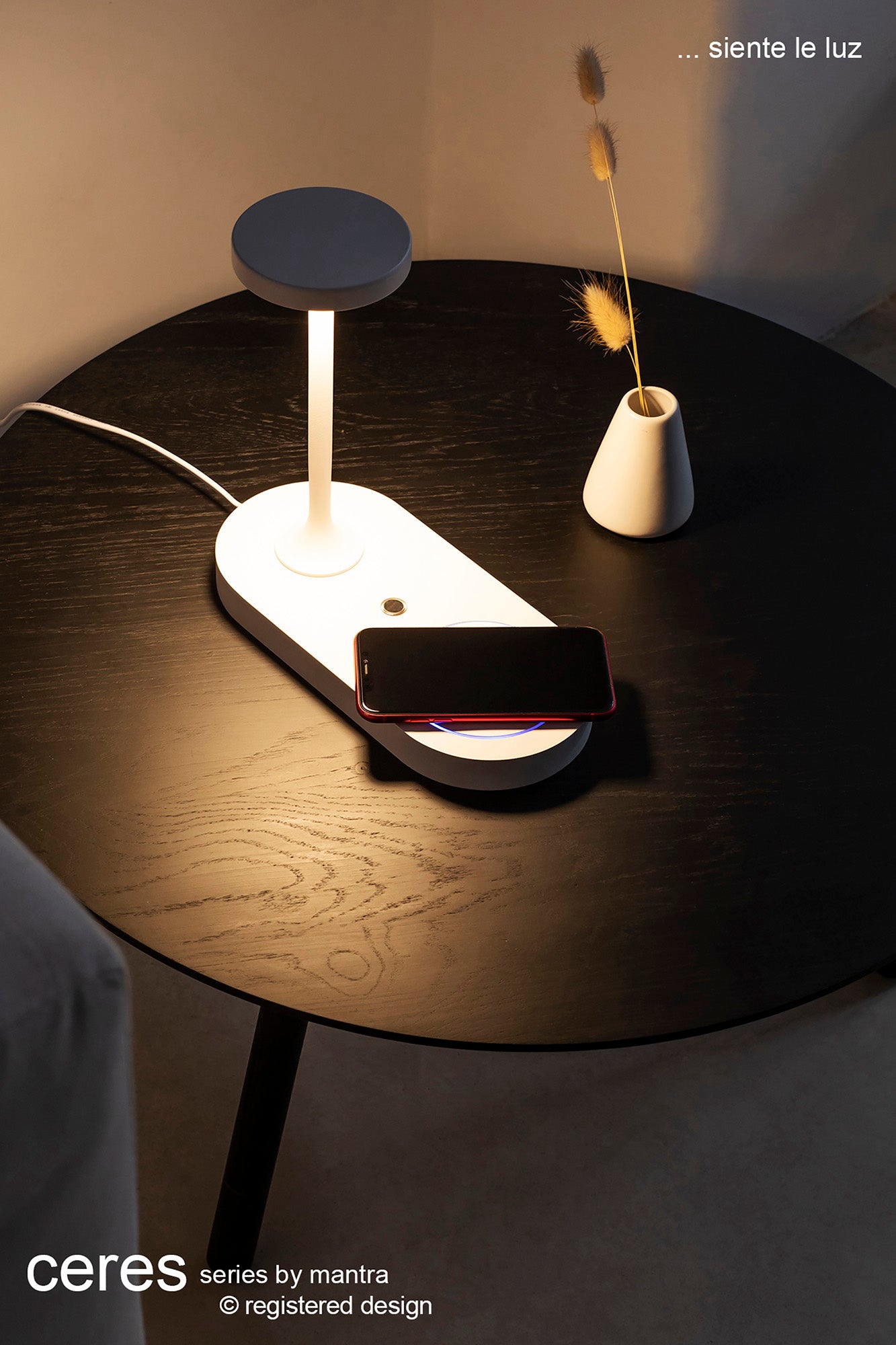 Ceres Table Lamp With Mobile Phone Induction Charger & USB Charger, 6W LED, 3000K, 450lm, White, 3yrs Warranty by Mantra