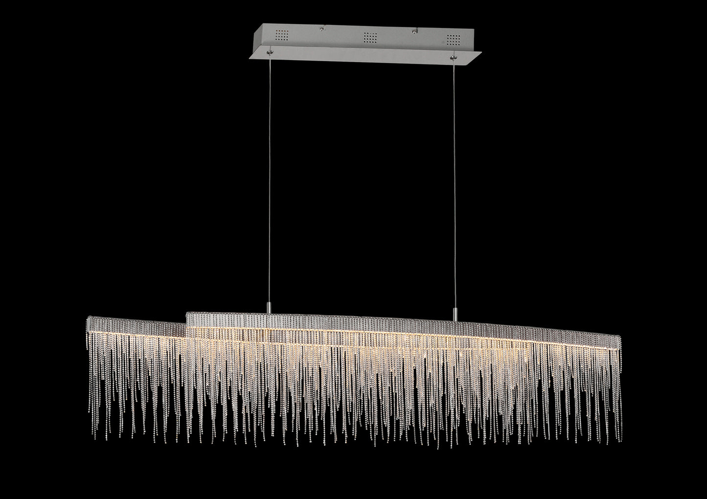 Cinna Linear Pendant 42W LED, 3000K, 4200lm, Polished Chrome / Crystal Chain, 3yrs Warranty by Mantra