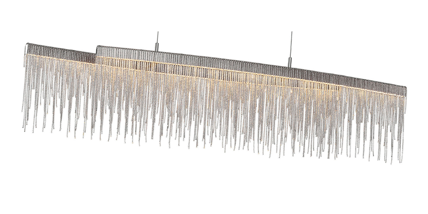 Cinna Linear Pendant 42W LED, 3000K, 4200lm, Polished Chrome / Crystal Chain, 3yrs Warranty by Mantra