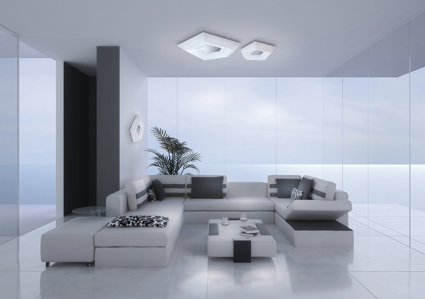 City Flush Ceiling 28W LED Large 3000K, 2800lm, Polished Chrome / White Acrylic, 3yrs Warranty by Mantra