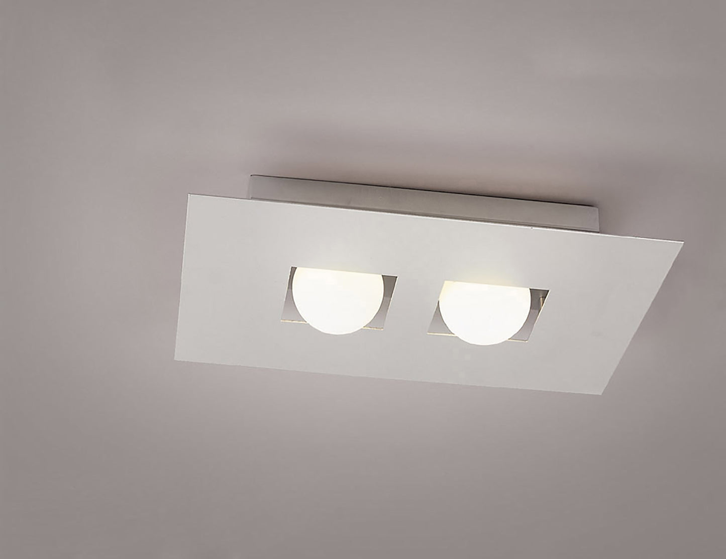 Cocoon Rectangular Flush Ceiling 2 Light G9, Silver/Frosted White Glass by Mantra