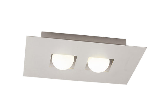 Cocoon Rectangular Flush Ceiling 2 Light G9, Silver/Frosted White Glass by Mantra