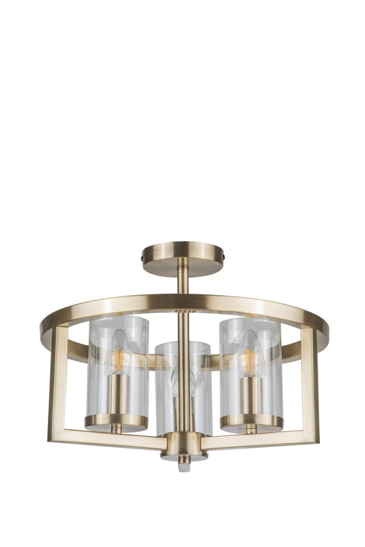 Costello 3 Light Semi Flush Antique Brass