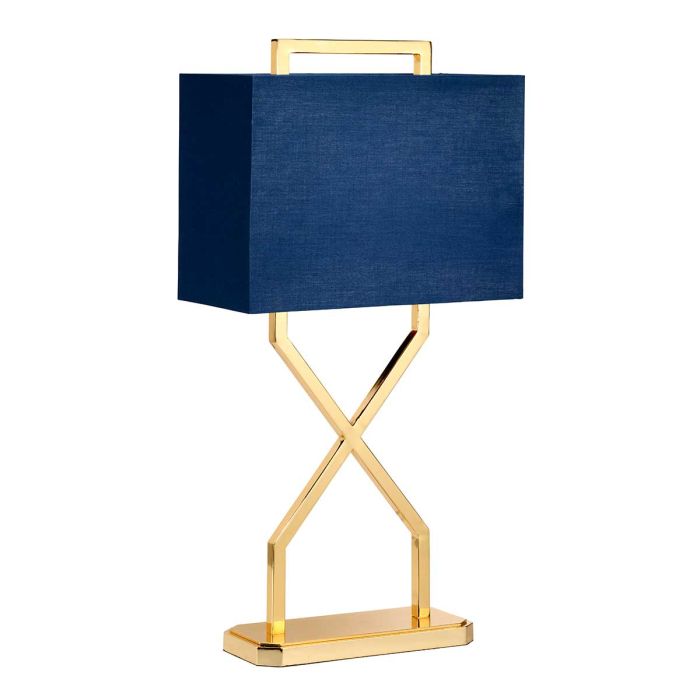 Cross Table Lamp - Polished Gold with Navy Blue Shade