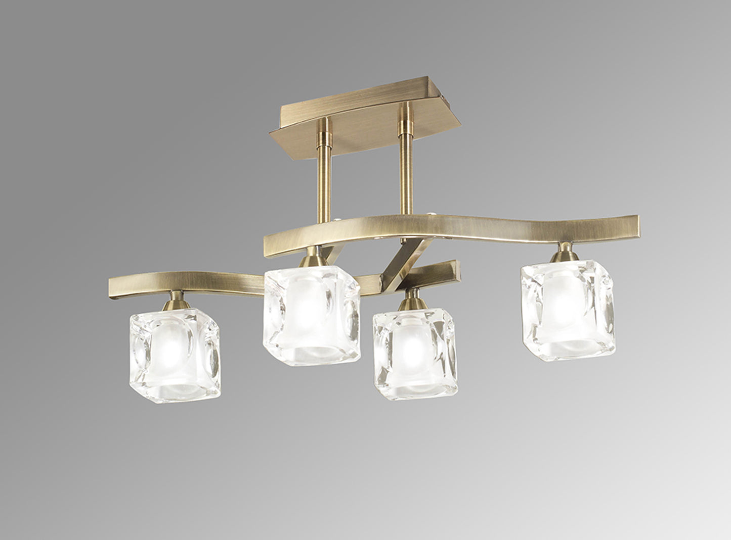 Cuadrax Square Semi Flush 4 Light G9, Antique Brass/Frosted Glass (0997) by Mantra