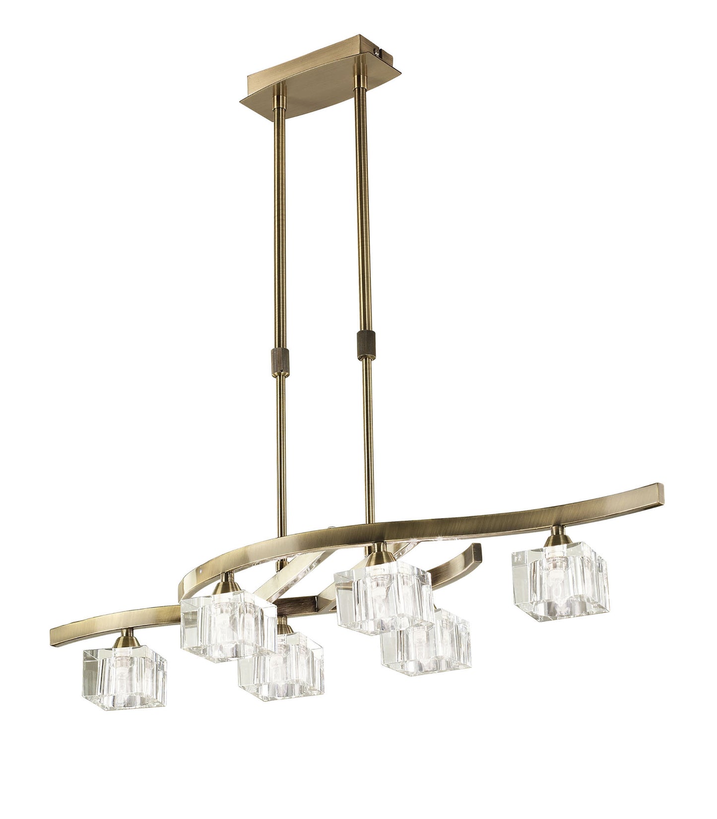 Cuadrax Rectangular Telescopic Semi Flush 6 Light G9, Antique Brass by Mantra