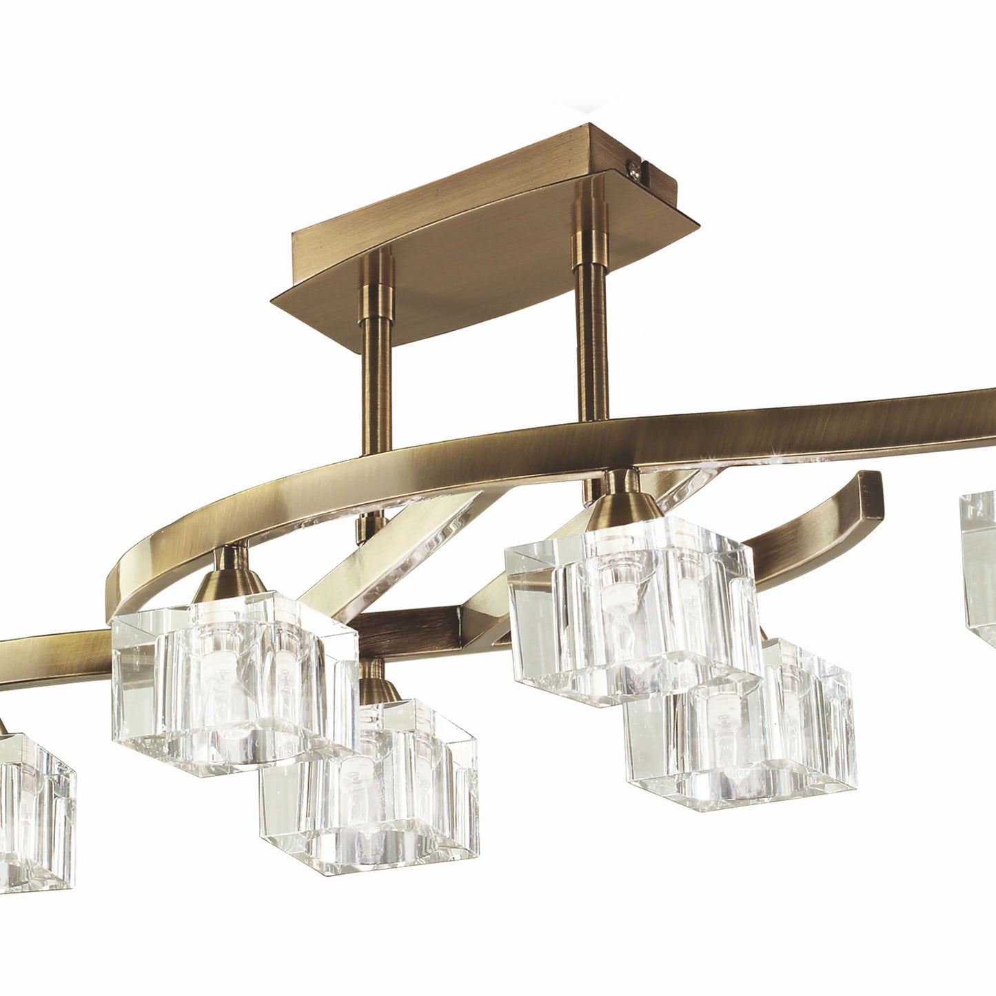 Cuadrax Rectangular Telescopic Semi Flush 6 Light G9, Antique Brass by Mantra