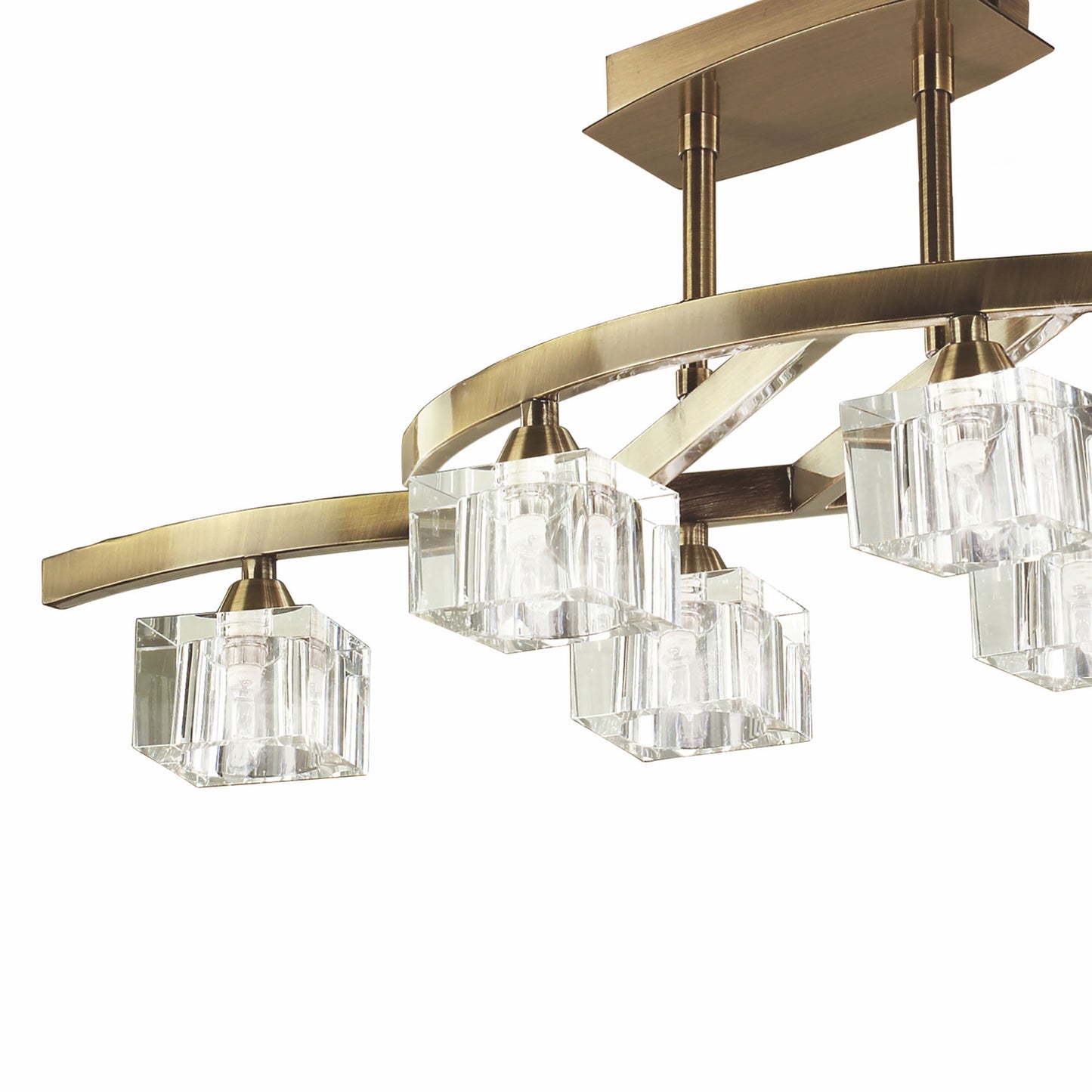 Cuadrax Rectangular Telescopic Semi Flush 6 Light G9, Antique Brass by Mantra