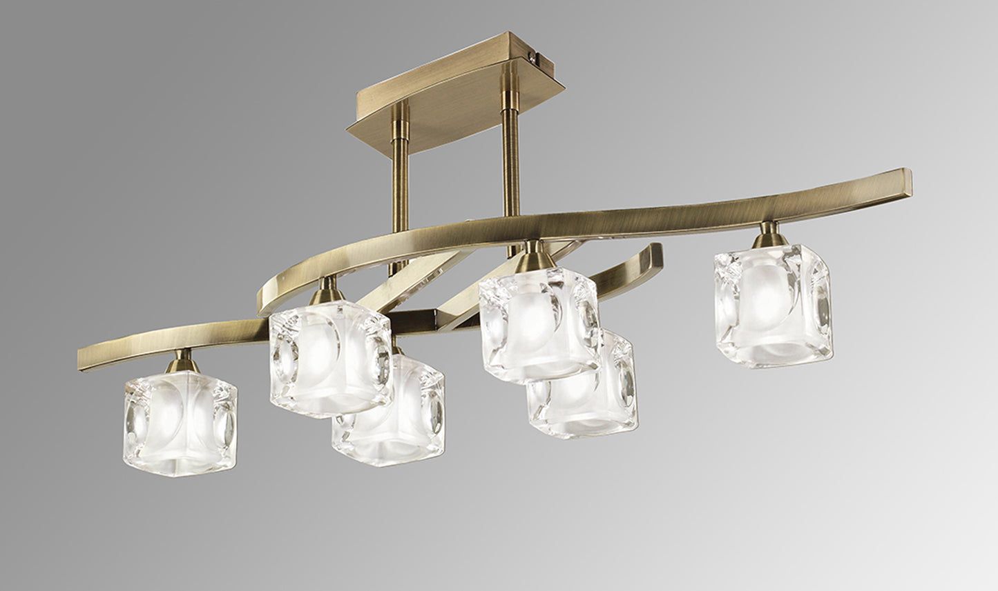 Cuadrax Rectangular Telescopic Semi Flush 6 Light G9, Antique Brass/Frosted Glass (0990) by Mantra