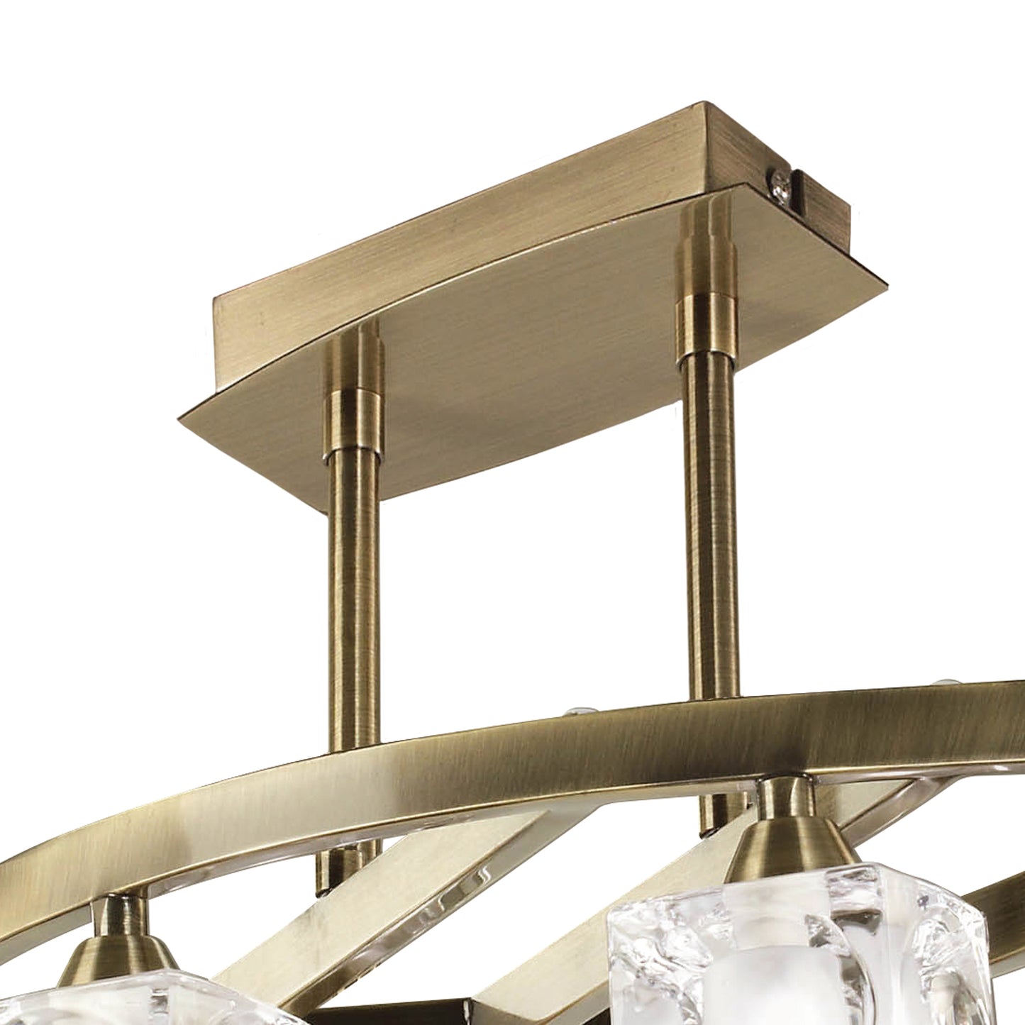 Cuadrax Rectangular Telescopic Semi Flush 6 Light G9, Antique Brass/Frosted Glass (0990) by Mantra