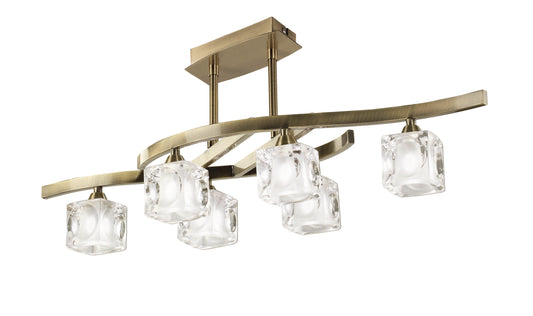 Cuadrax Rectangular Telescopic Semi Flush 6 Light G9, Antique Brass/Frosted Glass (0990) by Mantra