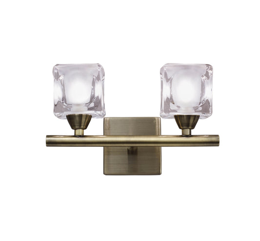 Cuadrax Wall 2 Light G9, Antique Brass/Frosted Glass (0993) by Mantra