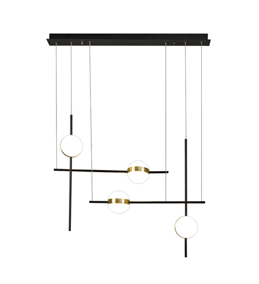 Cuba Criss Cross Linear Pendant 4 Light, 32W LED, 3000K, 2400lm, Gold, Black, 3yrs Warranty by Mantra