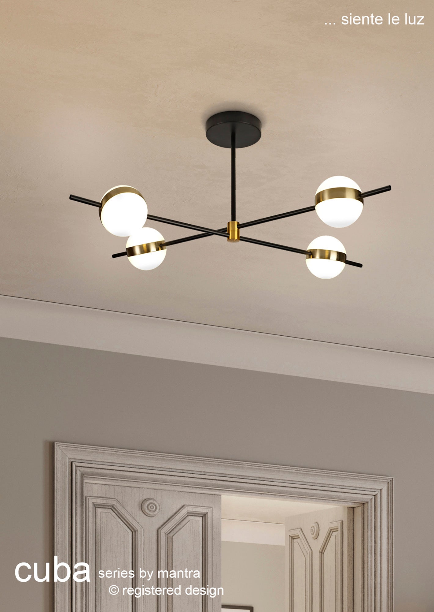 Cuba Ceiling 4 Light, 32W LED, 3000K, 2400lm, Gold/Black, 3yrs Warranty by Mantra