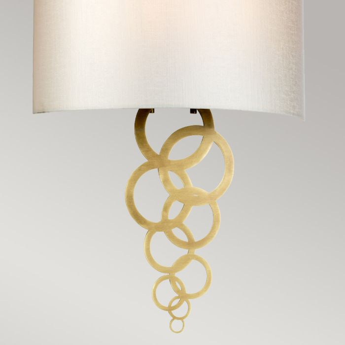 Curtis Large 2 Light Wall Light - Aged Brass with Ivory Faux Silk Shade