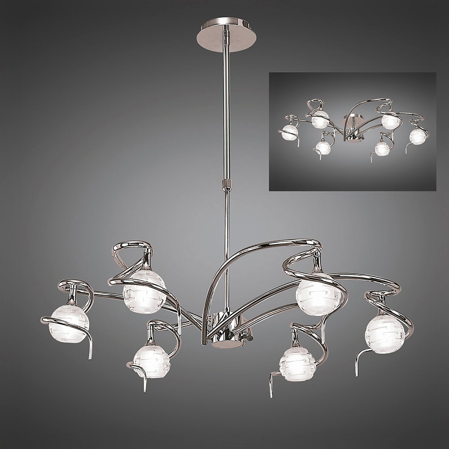 Dali Telescopic Pendant Convertible To Semi Flush 6 Light G9, Polished Chrome by Mantra