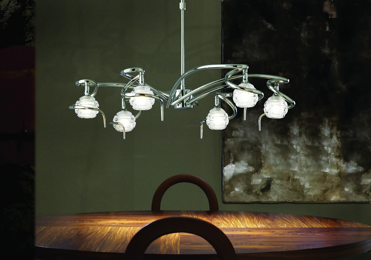 Dali Telescopic Pendant Convertible To Semi Flush 6 Light G9, Polished Chrome by Mantra