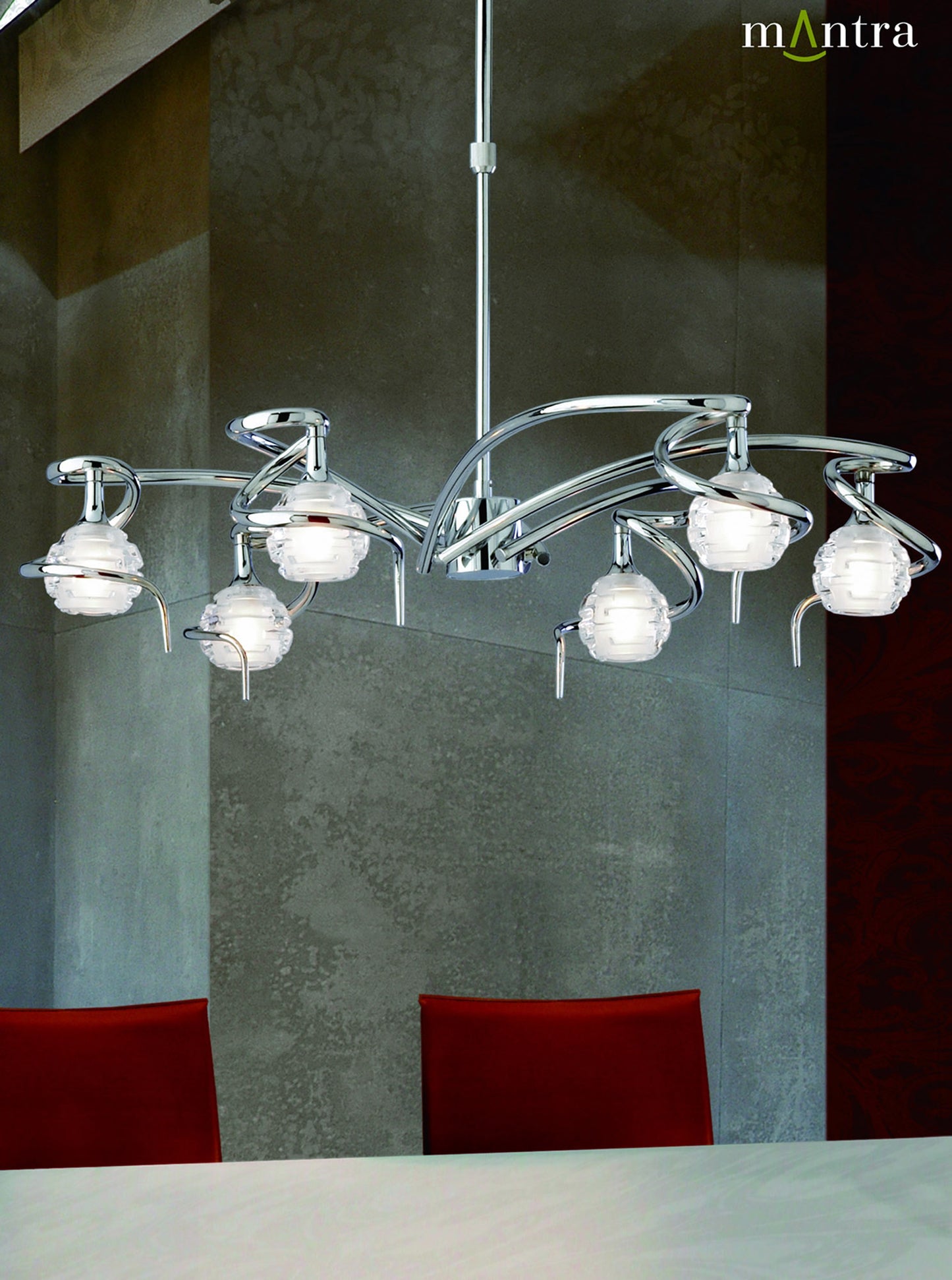 Dali Telescopic Pendant Convertible To Semi Flush 6 Light G9, Polished Chrome by Mantra