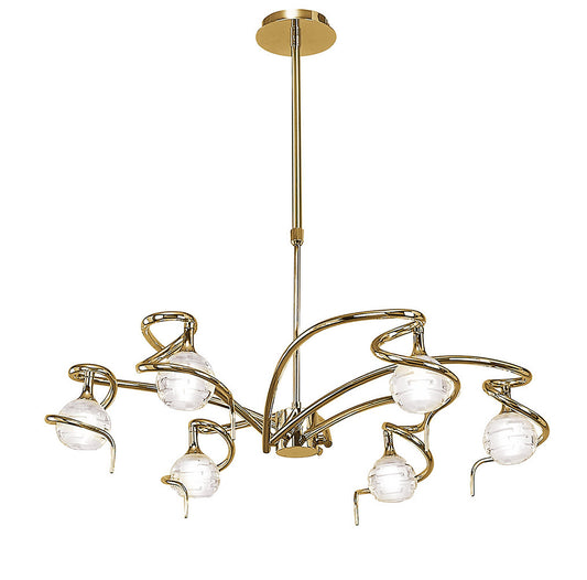 Dali Telescopic Pendant Convertible To Semi Flush 6 Light G9, Polished Brass by Mantra