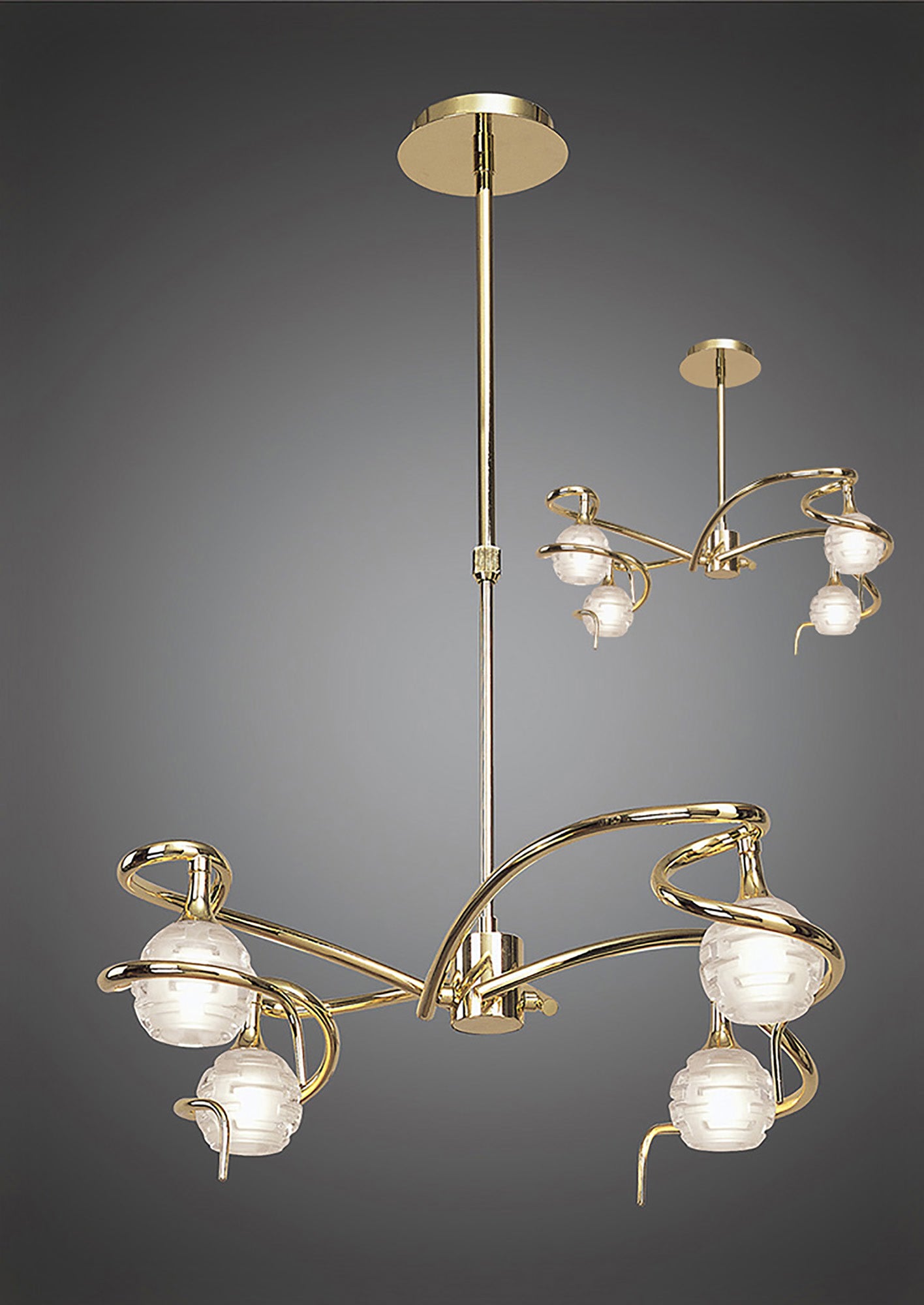 Dali Telescopic Pendant Convertible To Semi Flush 4 Light G9, Polished Brass by Mantra