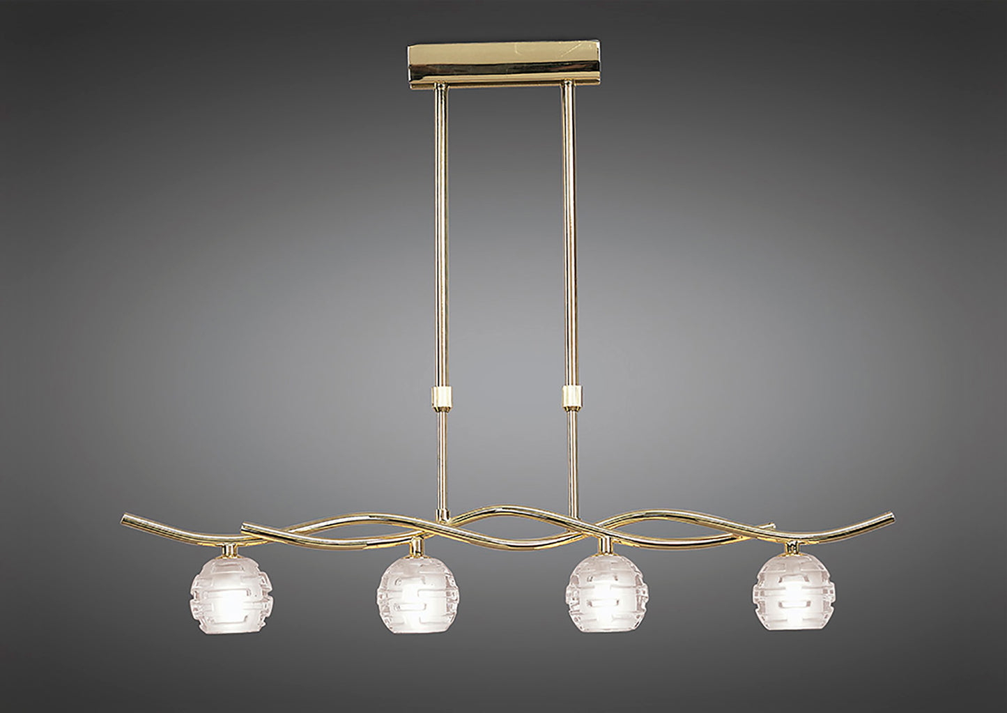 Dali Telescopic Linear Pendant Line 4 Light G9, Polished Brass by Mantra