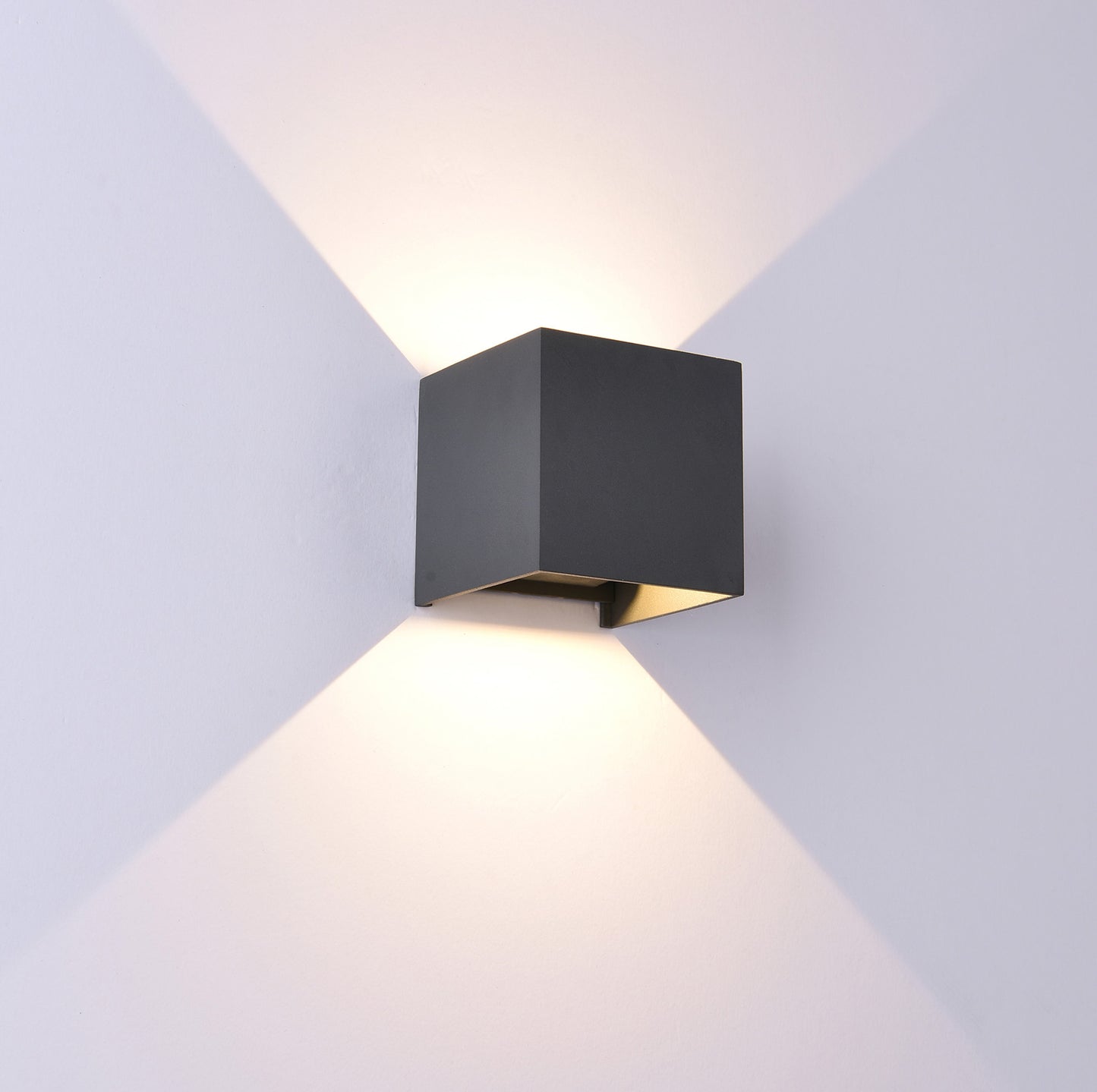 Davos Square Wall Lamp, 2 x 6W LED, 3000K, 1100lm, IP54, Sand Black, 3yrs Warranty by Mantra