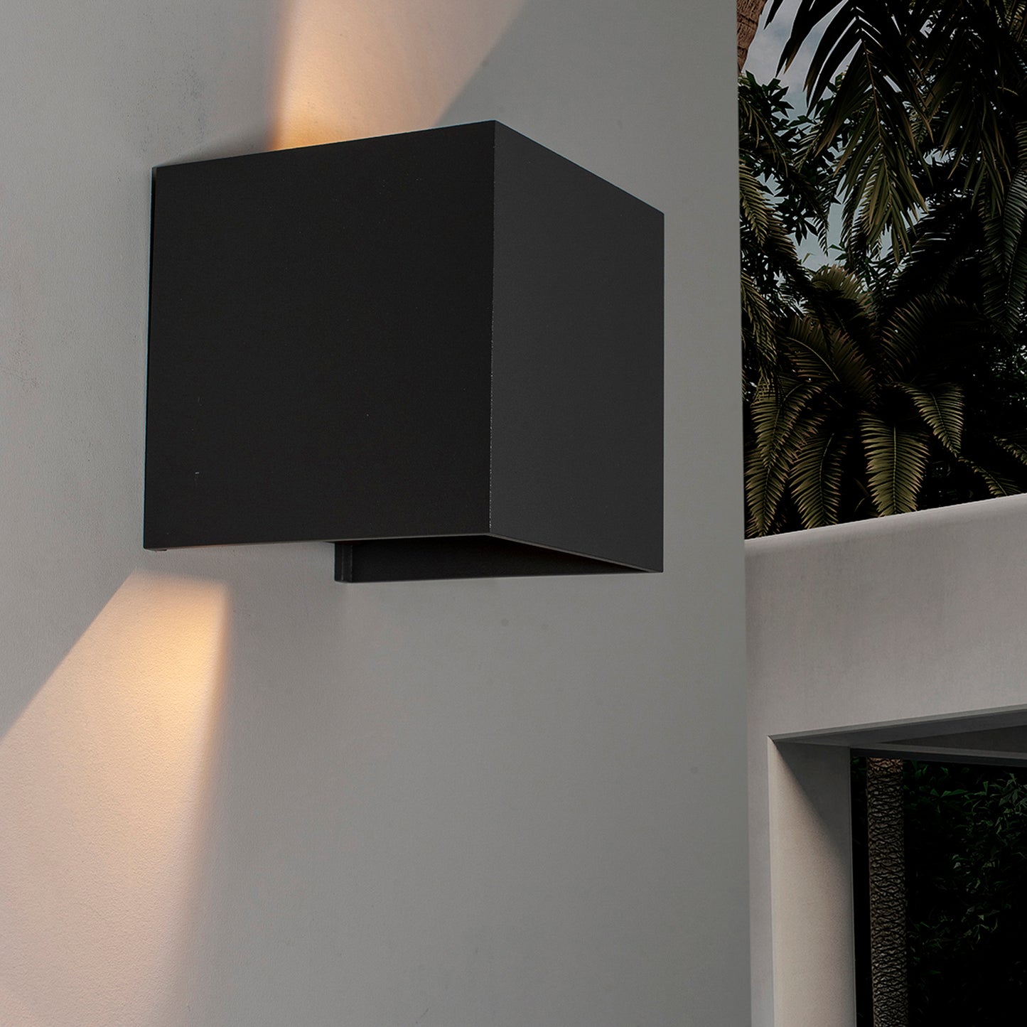 Davos Square Wall Lamp, 2 x 6W LED, 3000K, 1100lm, IP54, Sand Black, 3yrs Warranty by Mantra