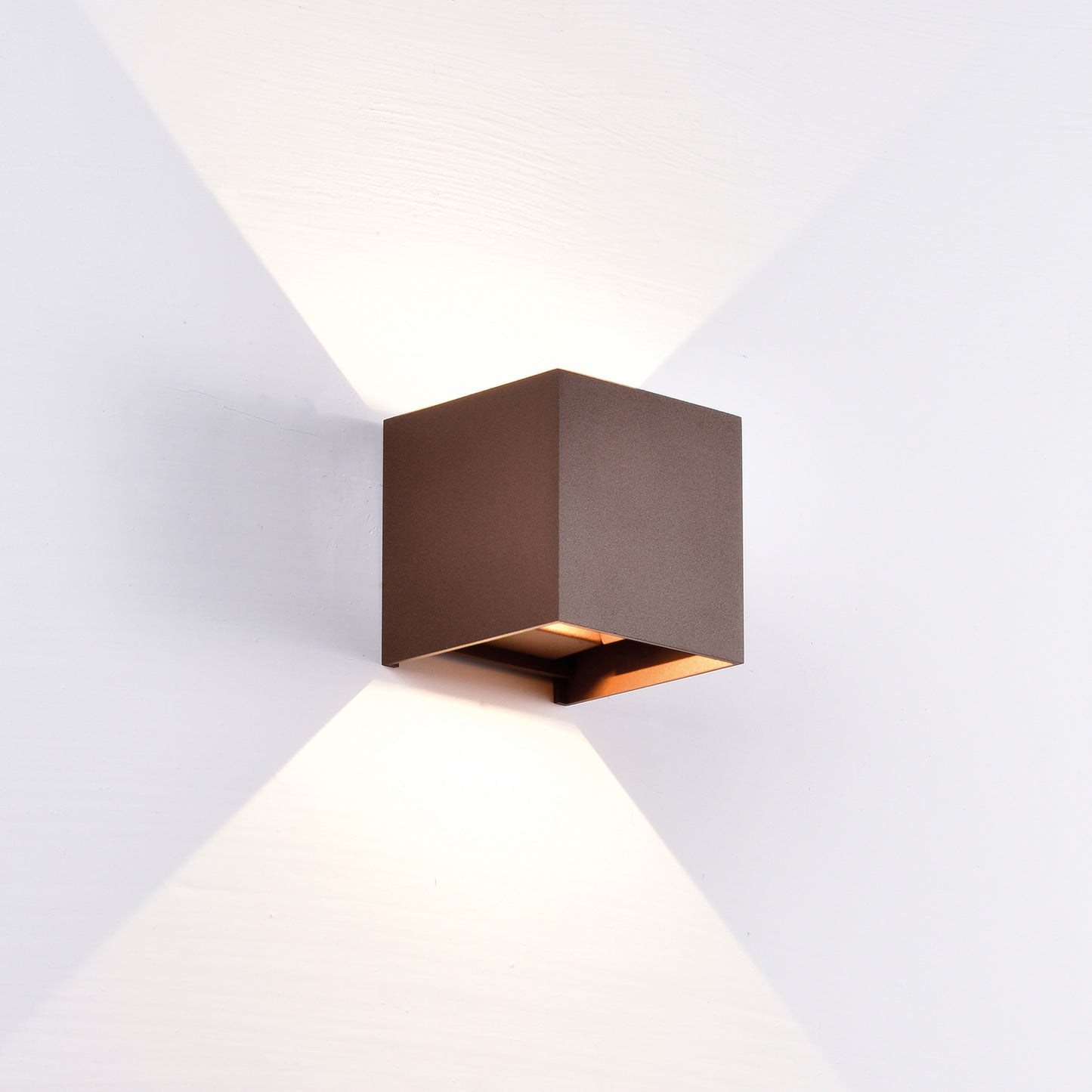 Davos Square Wall Lamp, 2 x 6W LED, 3000K, 1100lm, IP54, Rust Brown, 3yrs Warranty by Mantra