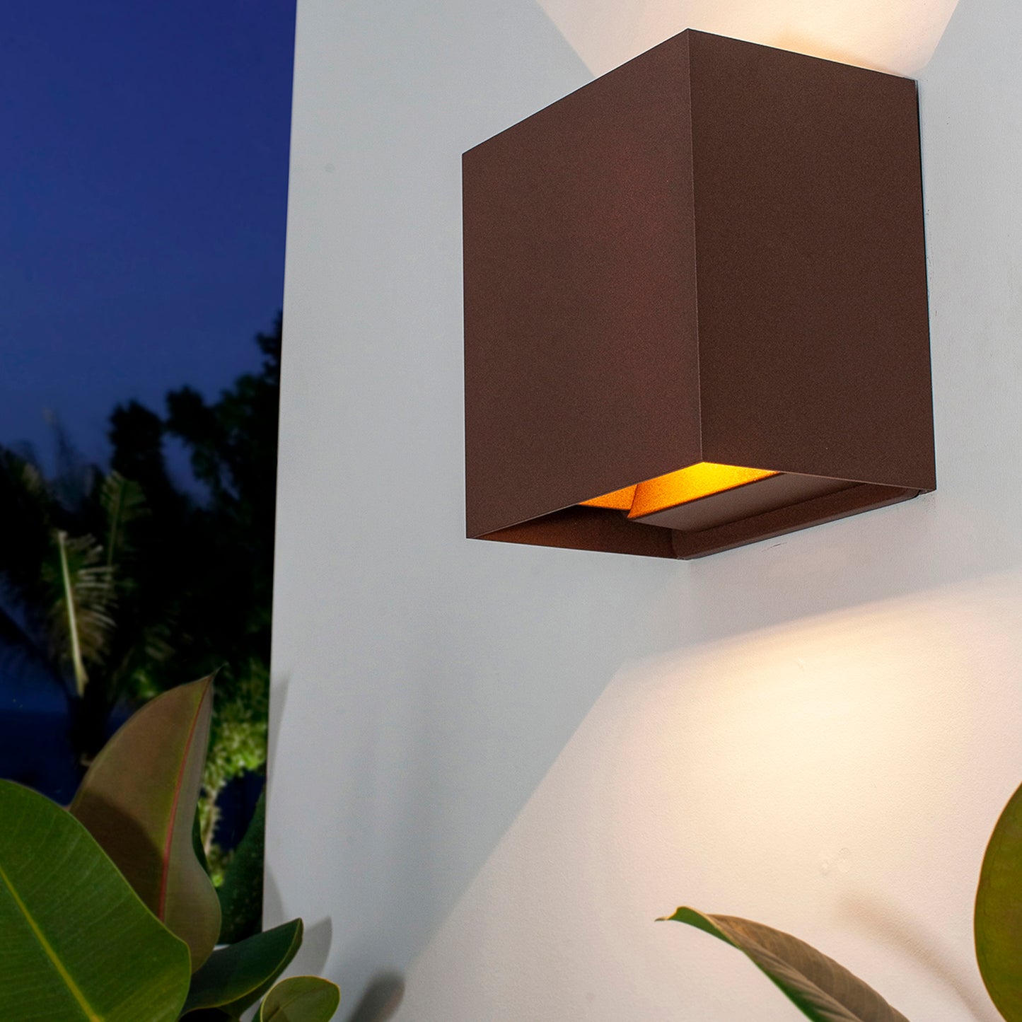 Davos XL Square Wall Lamp, 2x10W LED, 3000K, 1830lm, IP65, Rust Brown, 3yrs Warranty by Mantra