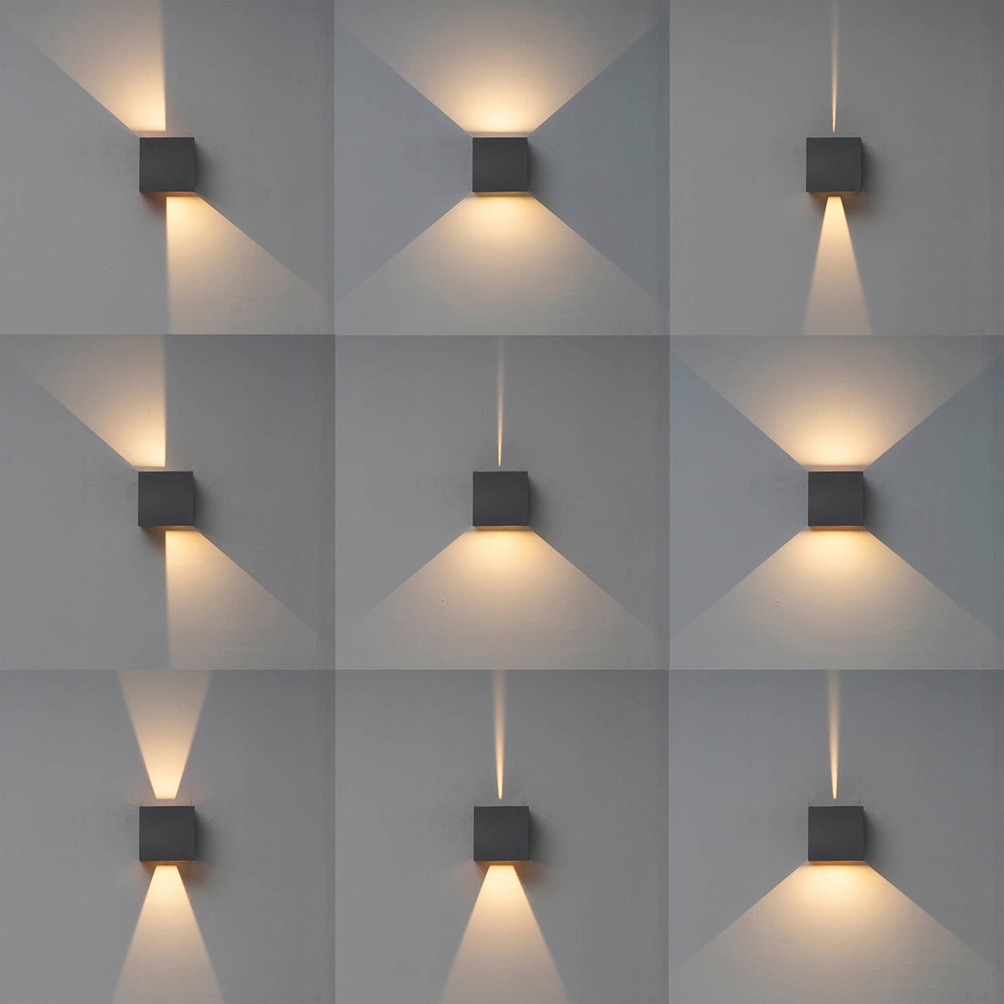 Davos Square Wall Lamp, 2 x 6W LED, 4000K, 1100lm, IP54, Anthracite, 3yrs Warranty by Mantra