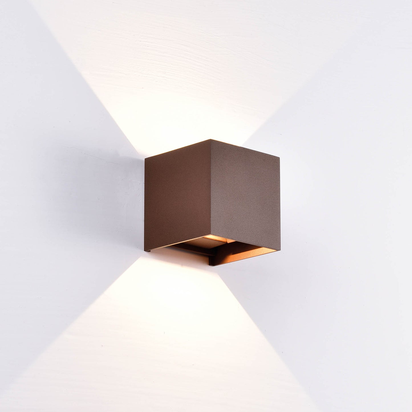 Davos Square Wall Lamp, 2 x 6W LED, 4000K, 1100lm, IP54, Rust Brown, 3yrs Warranty by Mantra