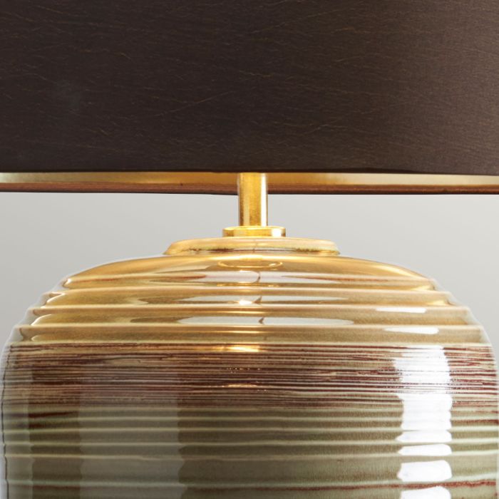 Demeter 1 Light Table Lamp - Green and Brown Glaze with Brown Shade