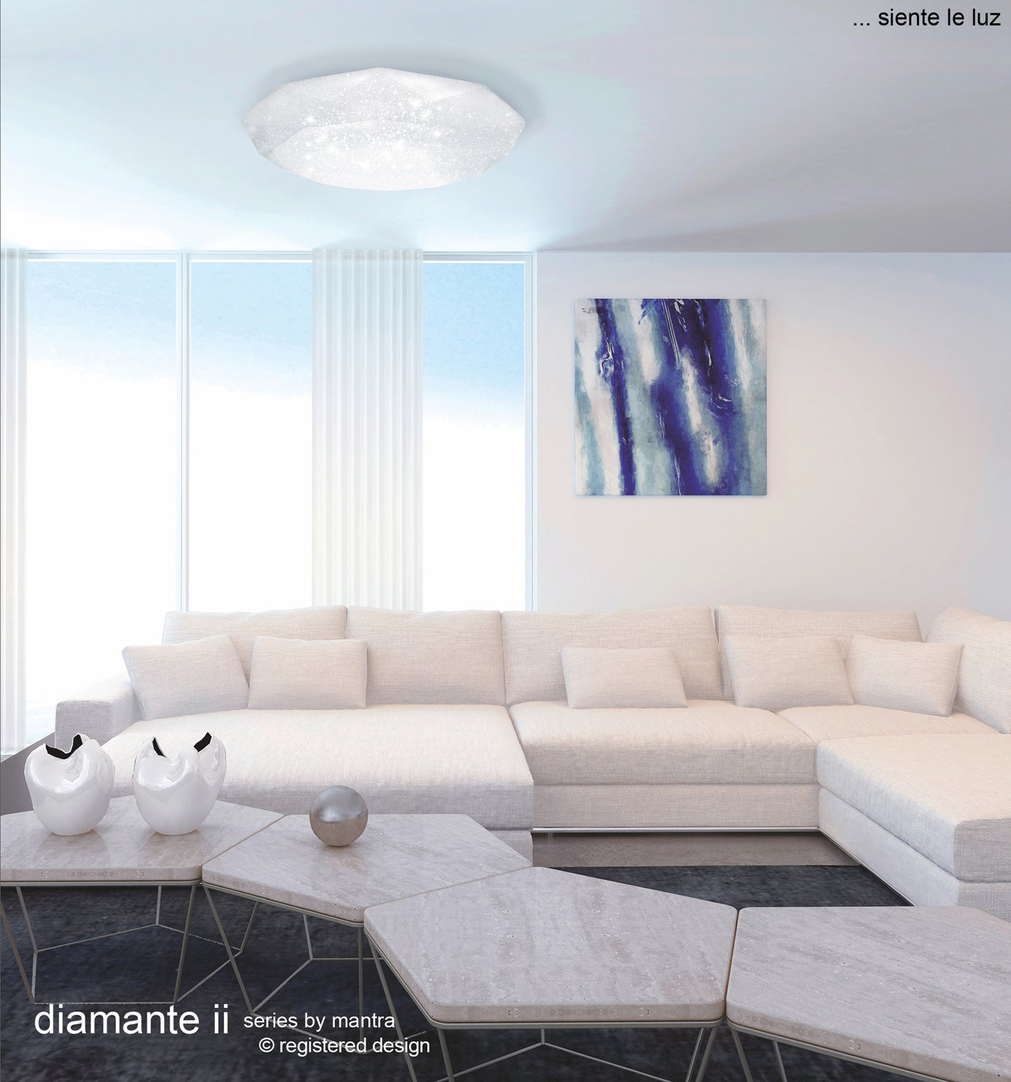 Diamante Flush Ceiling 21W LED 3000K,2100lm,White Acrylic,3yrs Warranty by Mantra