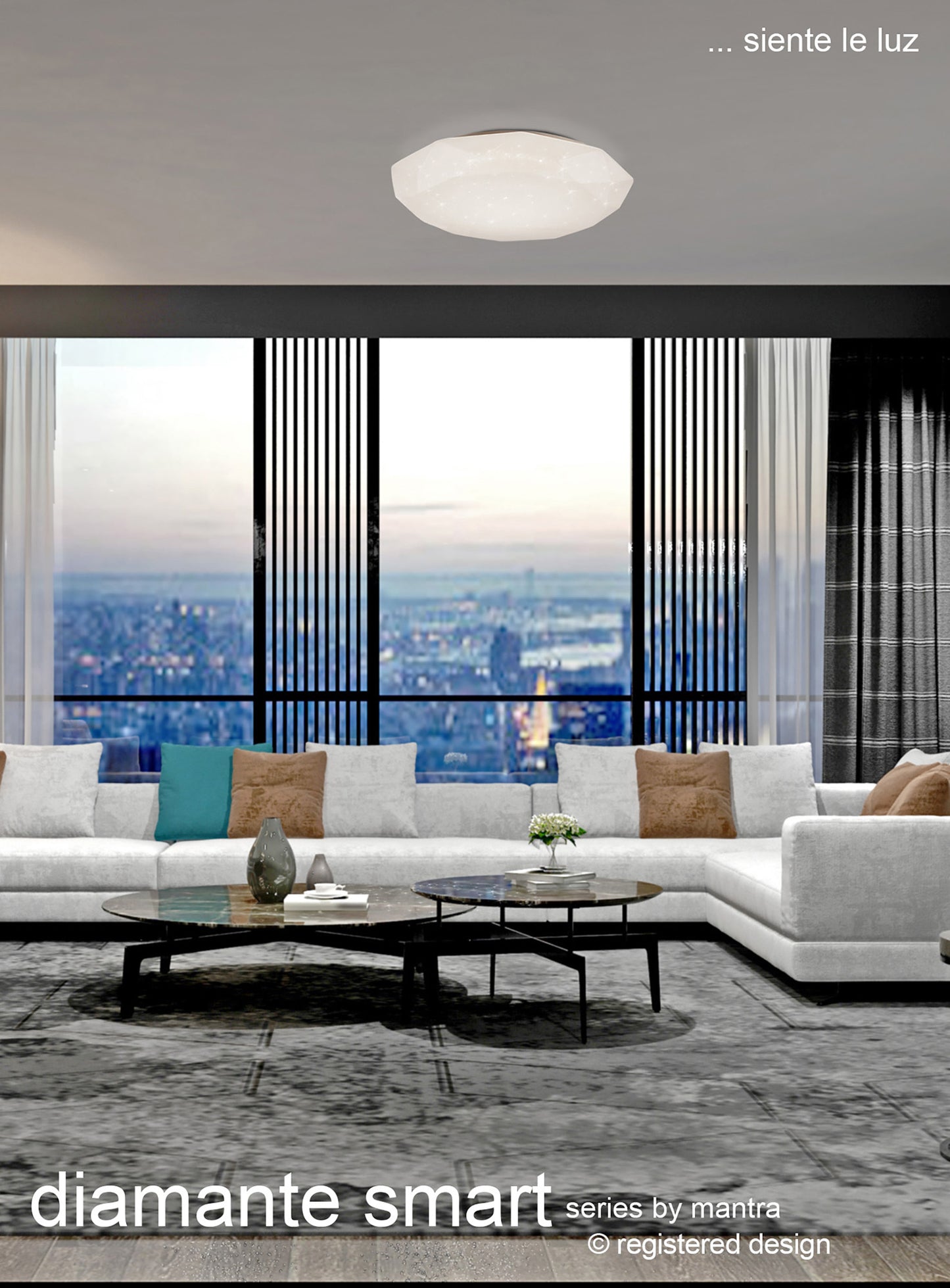 Diamante Smart Ceiling, 56W LED, 3000-5000K Tuneable White, 4000lm, Remote Control, APP, Alexa & Google Voice Control, White, 3yrs Warranty by Mantra