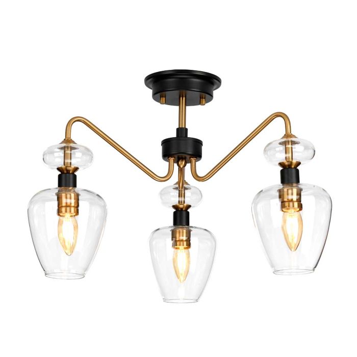 Armand 3 Light Semi-Flush - Aged Brass Plated & Charcoal Black Paint